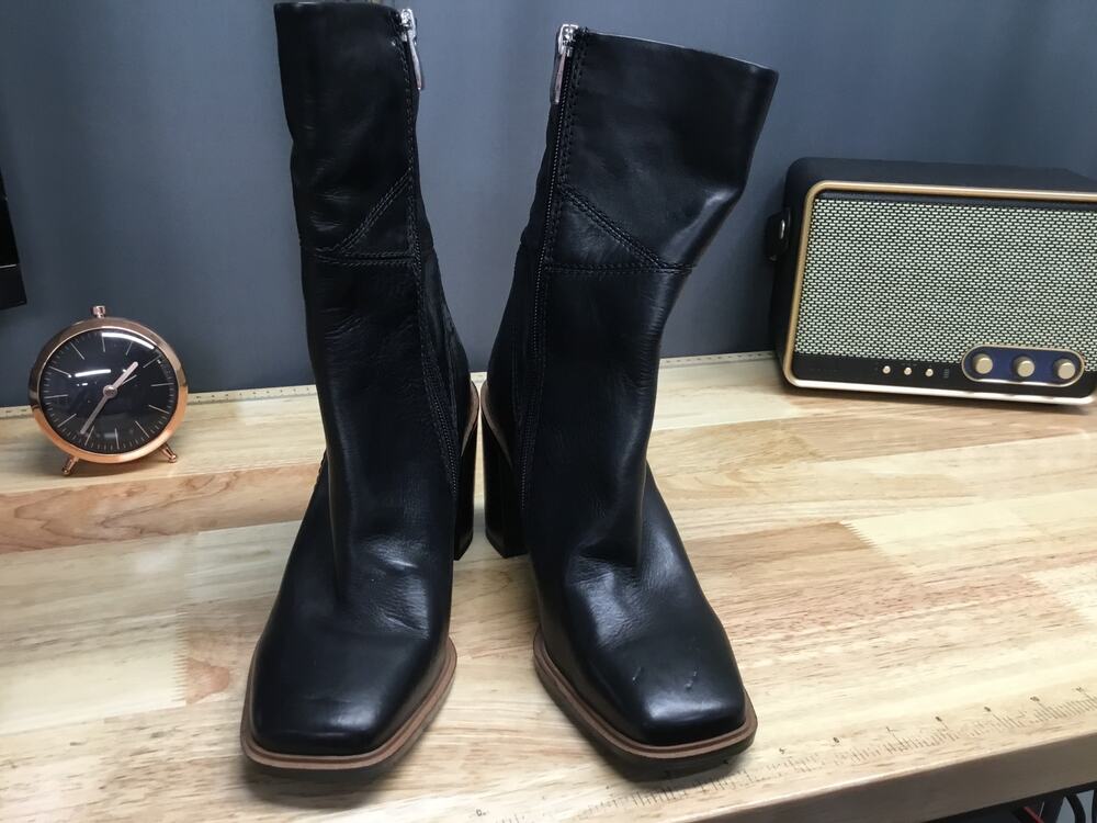 Franco Sarto Stevie Womens 7 Black Leather Side Zipper Square Toe Mid-Calf Boots